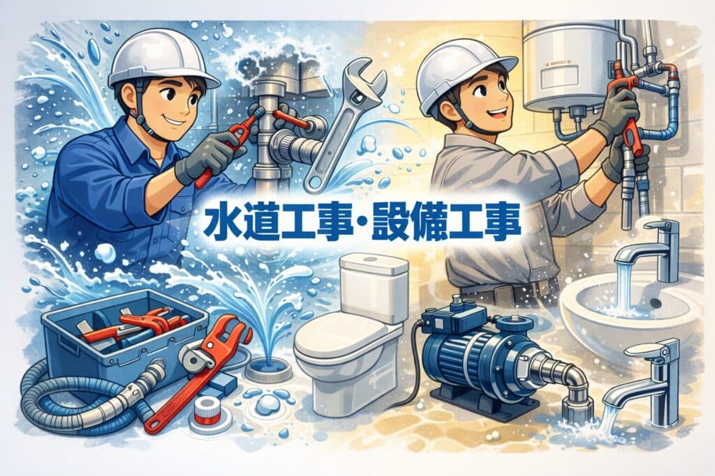水道工事・設備工事の作業風景をイメージしたイラスト